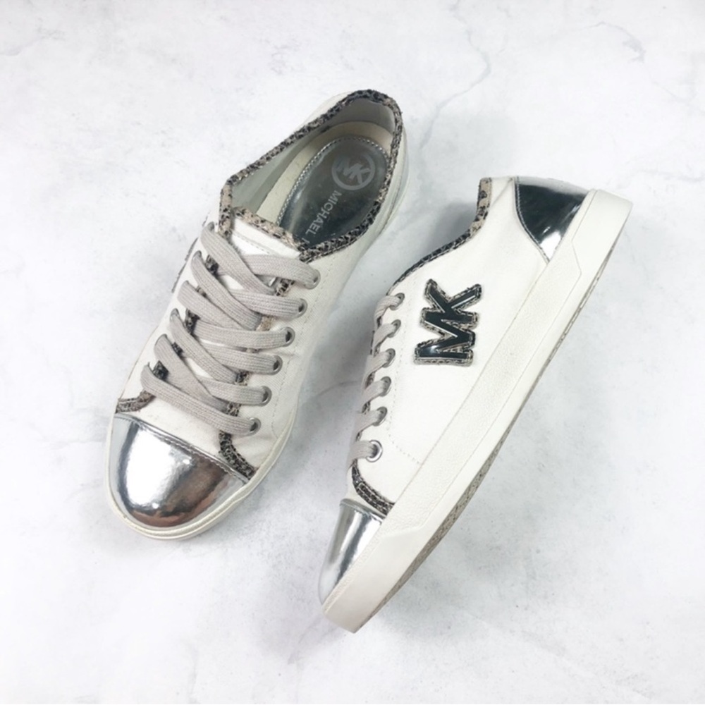 Michael Kors Metallic Silver and White Sneakers